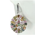 58 cts Deluxe Unheated Multi-Tourmaline  Solid. 925 Sterling Silver Earrings
