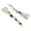 Deluxe Natural Unheated Multi-Tourmaline and AAA White Cubic Zirconia Solid. 925 Sterling Silver Ear