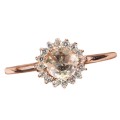 Deluxe Rose Gold Natural Morganite White Cubic Zirconia Solid .925 Sterling Silver Ring Size 7.5
