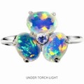 Natural Ethiopian Fire Opal and Tanzanite Gemstone Solid .925 Sterling White Gold Ring Size 8 /Q