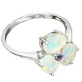 Natural Ethiopian Fire Opal and Tanzanite Gemstone Solid .925 Sterling White Gold Ring Size 8 /Q