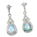 Deluxe Natural Unheated Fire Opal and White Cubic Zirconia Gemstone  925 Sterling Silver Earrings