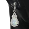 Deluxe Natural Unheated Fire Opal and White Cubic Zirconia Gemstone  925 Sterling Silver Earrings