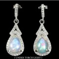 Deluxe Natural Unheated Fire Opal and White Cubic Zirconia Gemstone  925 Sterling Silver Earrings