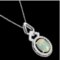 Natural Unheated Rainbow Full Flash White Fire Opal Solid .925 Sterling Pendant Necklace