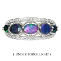 Genuine Unheated Rainbow Black Fire Opal, White CZ  .925 Solid Sterling Silver  Ring Sz 9.5