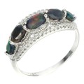 Genuine Unheated Rainbow Black Fire Opal, White CZ  .925 Solid Sterling Silver  Ring Sz 9.5