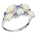 Natural Unheated Ethiopian Fire Opal And Tanzanite Gemstone Solid .925 Sterling Ring Size 9.5