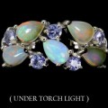 Natural Unheated Ethiopian Fire Opal And Tanzanite Gemstone Solid .925 Sterling Ring Size 9.5