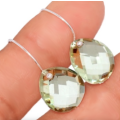 Handmade Natural Green Amethyst Checkerboard Cut Pear Gemstone Solid .925 Silver Earrings