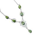 Faceted Ovals Green Amethyst Gemstone  .925 Silver Necklace