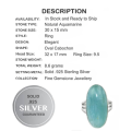 13 x 15 mm Natural Brazilian Aquamarine Set in Solid .925 Sterling Silver Ring Size 9.5 OR S