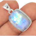 Natural Blue Schiller Rainbow Moonstone set in Solid .925 Sterling Silver Pendant
