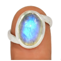 Natural Blue Schiller Rainbow Moonstone Solid .925 Sterling Silver Ring Size US 7 or O