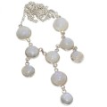 Dainty Bohemian Style Natural Rainbow Moonstone.925 Silver Necklace
