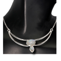 Dainty Natural Rainbow Moonstone.925 Silver Clavicle Necklace