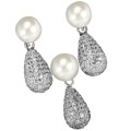 Dainty Natural White Pearl, White Cubic Zirconia Solid .925 Sterling Silver Pendant & Earrings Set
