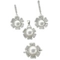 MINDBLOWING VALUE -Natural White Pearl, CZ  Solid .925  Sterling Silver Pendant Ring Earrings Set