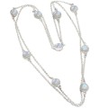 75 cm Natural Rainbow Moonstone.925 Silver Fashion Necklace