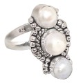 Indonesian Handmade White  River Pearl set in .925 Sterling Silver Ring Size US 9 or R1/2