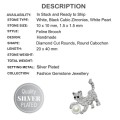 Sparkly White and Black Cubic Zirconia and Pearl Playful Feline Silver Plated Brooch