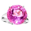 30 cts Faceted Round Pink Topaz Solid.925 Sterling Silver Ring Size 10 or UK T