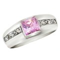 20.5 cts Pink Topaz and White Cubic Zirconia Solid. 925 Sterling Silver Ring Size US 10 / UK T