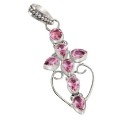 Exquisite Faceted Pink Topaz Cross Gemstone 925 Sterling Silver Pendant
