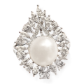 Natural Creamy White Pearl ,White CZ Solid .925 Sterling Silver Ring Size US 9.5 or S1/2