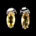 Natural Unheated Marquise Yellow Citrine in Solid 925 Sterling Silver 14K White Gold Stud Earrings