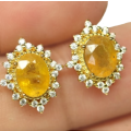 Natural Heated Oval Yellow Sapphire in Solid 925 Sterling Silver 18K Yellow Gold Stud Earrings