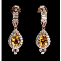 Natural Unheated Pear Citrine Gemstone  in Solid 925 Sterling Silver 14K Rose Gold Stud Earrings