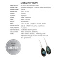 Norwegian Natural Larvikite -Black Moonstone, Blue Topaz Gemstone Solid .925 Silver Earrings
