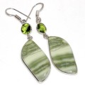 Handmade Natural Larsonite and Peridot Gemstone .925 Sterling Silver Earrings