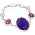 Natural Purple Botswana Agate, Pearl And 925 Silver Bracelet