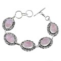 Pretty Feminine Pink Rose Quartz Gemstone .925 Sterling Silver Bracelet