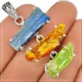 Natural Blue, Yellow, Green Kyanite Gemstone Solid .925 Sterling Silver Pendant