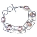 Handmade Faceted Morganite Ovals 925 Silver Bracelet