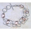 Handmade Faceted Morganite Ovals 925 Silver Bracelet