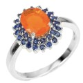 Rare Ethiopian Top Rich Orange Opal & 36 Blue Sapphires in Solid .925 Sterling Silver Ring Size 7/O
