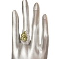 Natural Unheated Peridot, AAA White Zirconia Gemstone Solid .925 Silver Ring Size 7.25