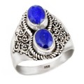 3 cts Natural Lapis Lazuli Ovals Gemstone .925 Silver Ring Size 8.5 or Q1/2