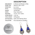 Natural Lapis Lazuli Gemstone Solid .925 Silver Earrings