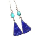 Natural Lapis Lazuli, Sleeping Beauty Turquoise Gemstone Solid .925 Silver Earrings
