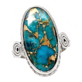 Natural Blue Copper Turquoise Oval Gemstone Solid .925 Silver Ring Size 9 OR R1/2