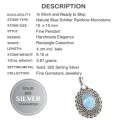 Desirable Top Grade 6.16 cts Natural Rainbow Moonstone Solid .925 Silver Pendant