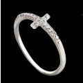 Sideways Faith Cross Diamond Cut White Cubic Zirconia .925 Silver Ring Size 7 or O