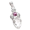 Sparkling 13.84 cts Natural Purple Amethyst, White Topaz Pendant .925 Solid Sterling Silver