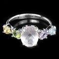 Earth Mined Genuine Stones Rose Quartz, Multi-Gems Solid .925 Sterling Silver Ring Size 6.75 /N1/2-O