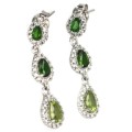 Deluxe Natural Unheated Chrome Diopside, Peridot, CZ Solid .925 Silver 14k White Gold Earrings